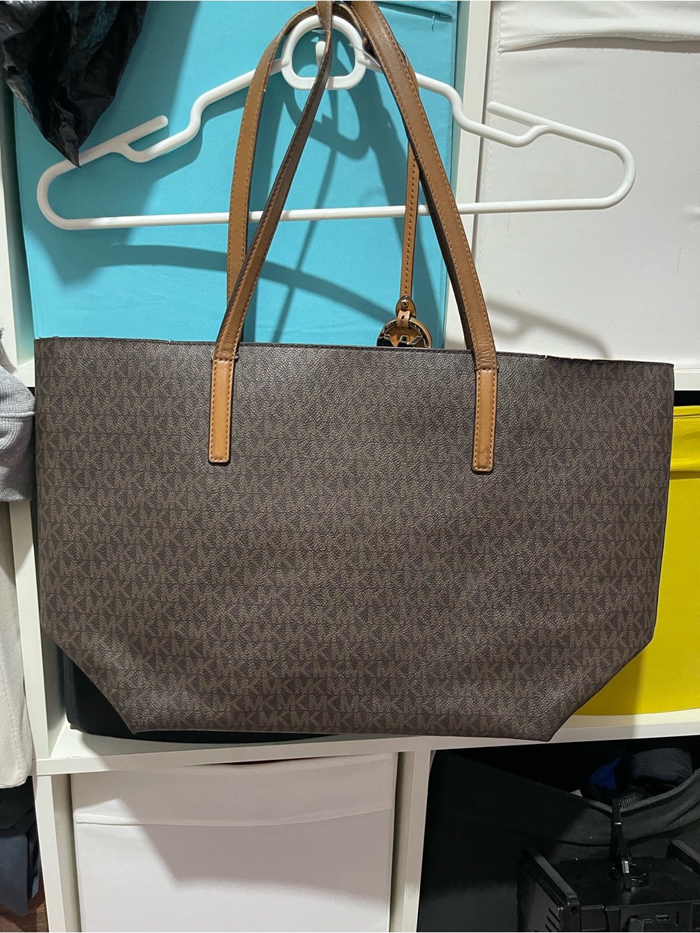 Michael Kors Brown Logo Tote with Tan Leather Straps